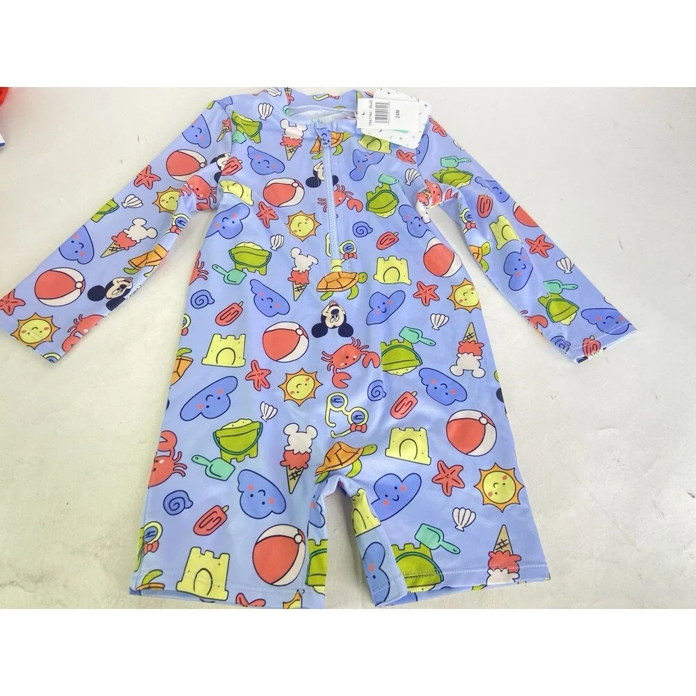 Disney Mickey Mouse One Piece Long Sleeve Rashguard Swimsuit Size 24 Months